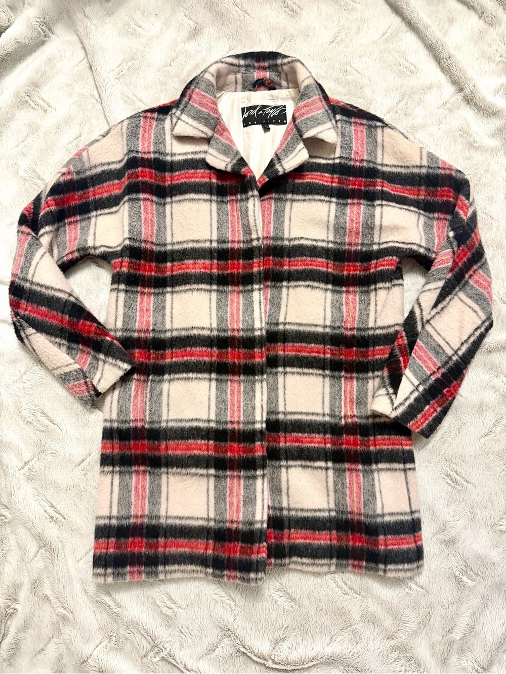 424 Fifth Lord & Taylor Plaid Wool Blend Coat Shacket Size 2 Cabincore
